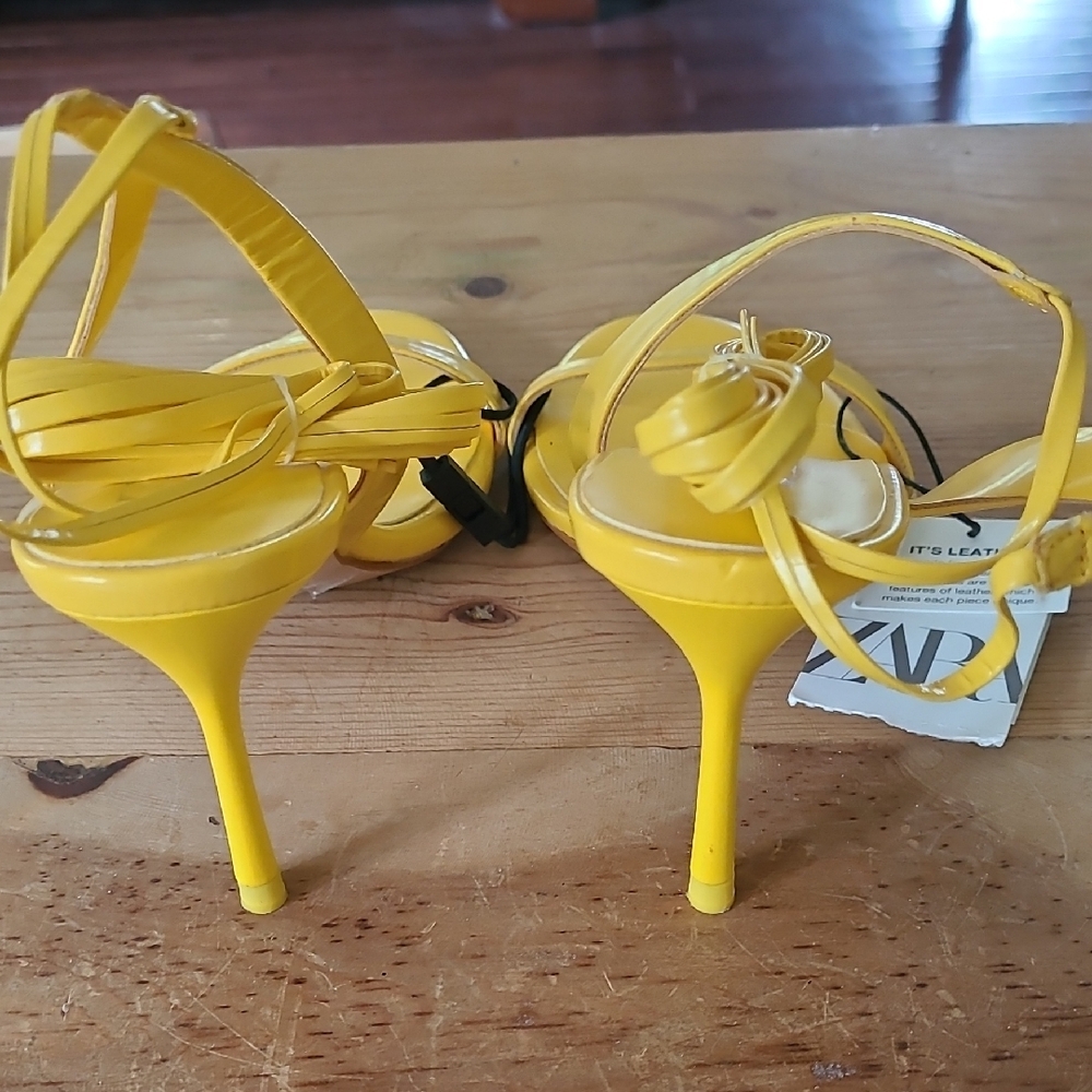 Zara Fresh Canary Yellow Strappy Sandal Lace Up Heels Size 37 - Bundle Discount - Picture 5 of 7